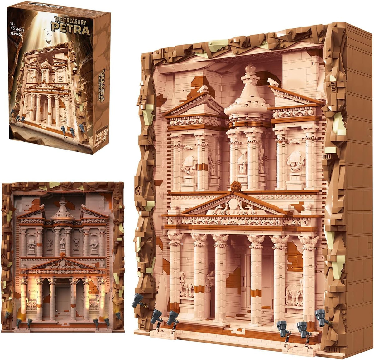 Illuminated brick-built treasury architecture wall art panel