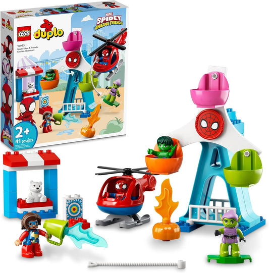 Chunky colorful Ferris wheel and helicopter playset with superhero and villain figures
