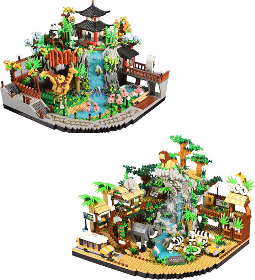 Micro mini block zoo animals built into a detailed park scene