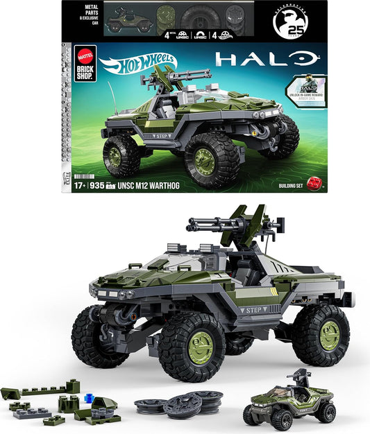 Brick-built military off-road vehicle with mounted rear turret and large tires