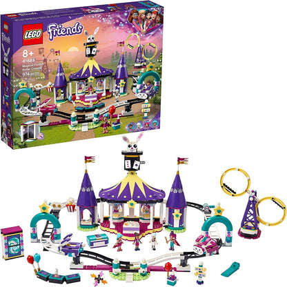 Brick funfair with rabbit-car roller coaster, striped big top tent and mini-doll figures