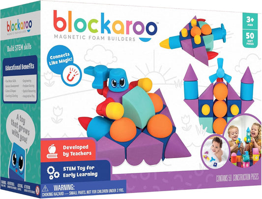 Soft magnetic foam blocks connected into a colorful creature shape