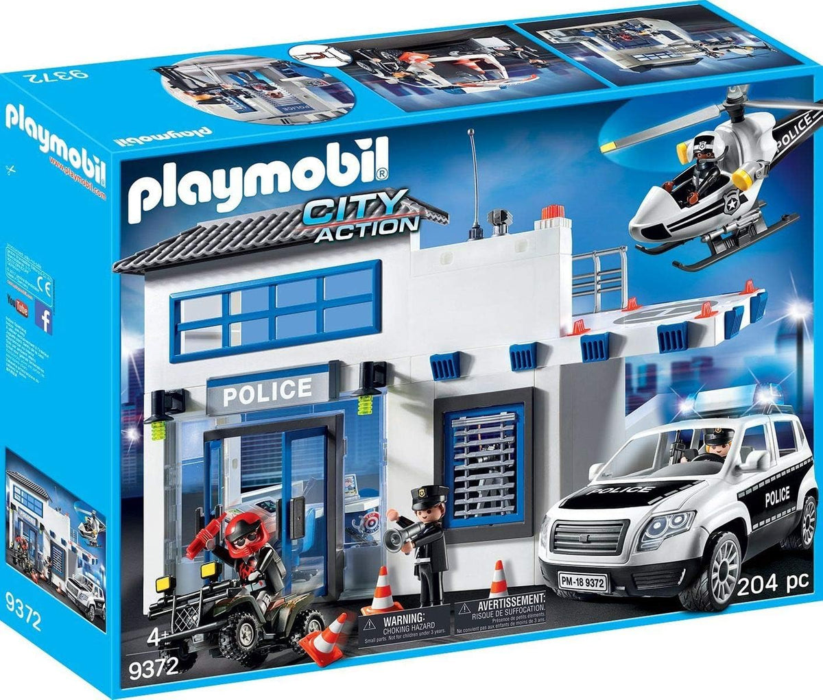 Police station play set with jail cell, desk and police figures