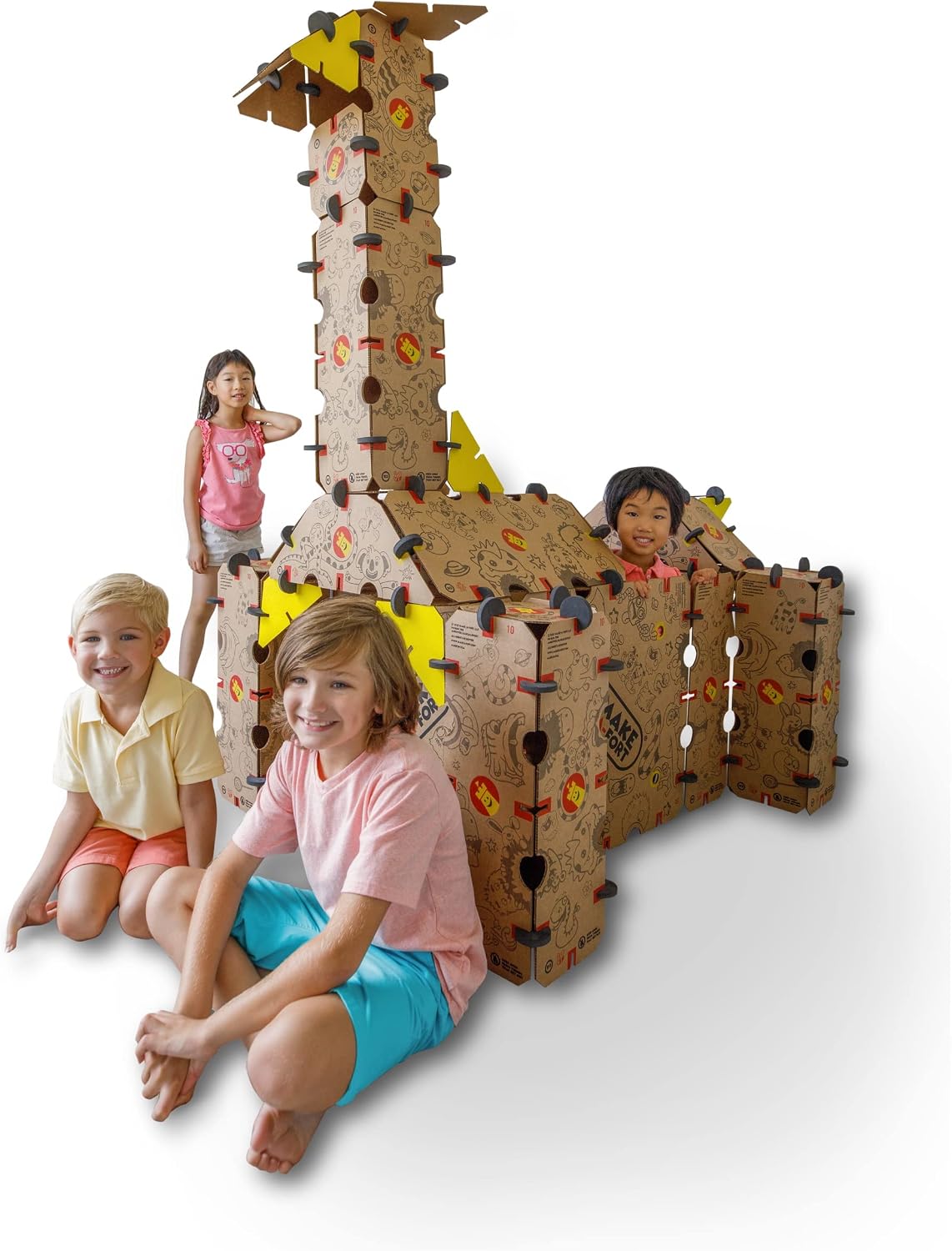 Kids play fort assembled from fort building kit parts