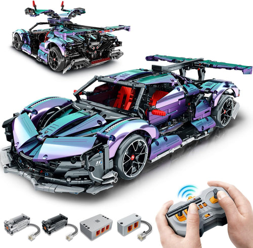 Purple plated brick-built sports car with gullwing doors open