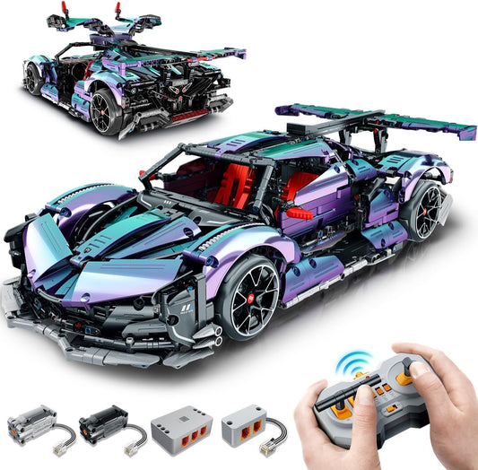 Purple plated brick-built sports car with gullwing doors open