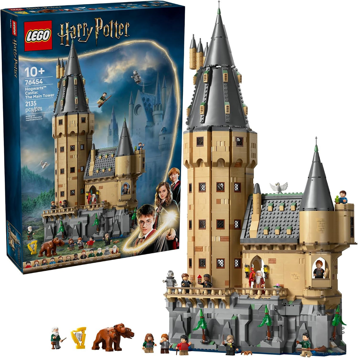 Built wizard castle tower with open rooms and twelve minifigures