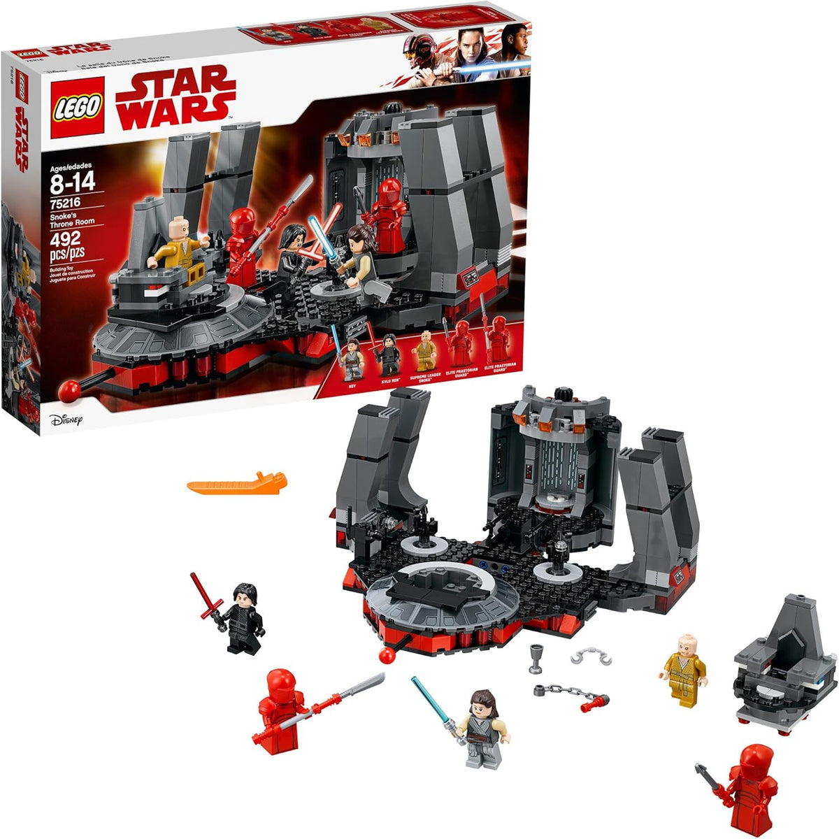 Brick-built red throne room with rotating throne and guard minifigures
