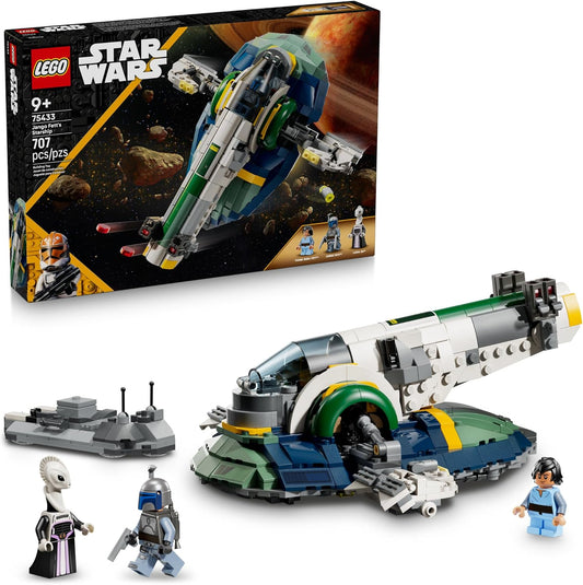 Green and gray brick starship with rotating wings and an armored pilot figure