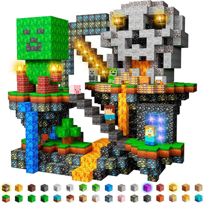 Magnetic 0.8-inch cube blocks built into a lava dig scene