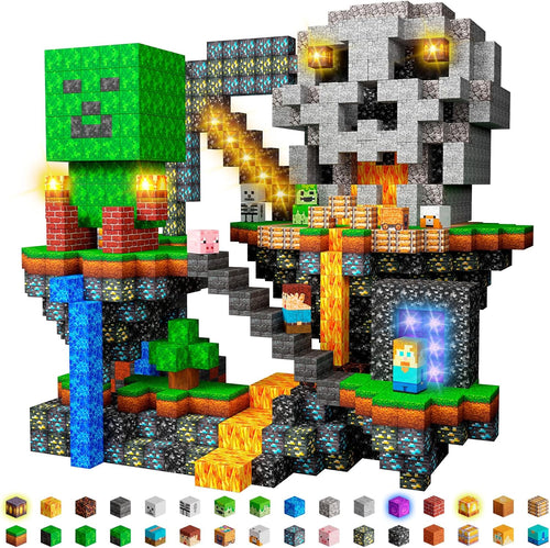 Magnetic 0.8-inch cube blocks built into a lava dig scene