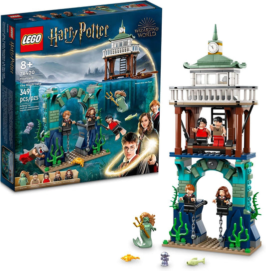 Built underwater lake scene with arch ruin, caves, pier and wizard figures