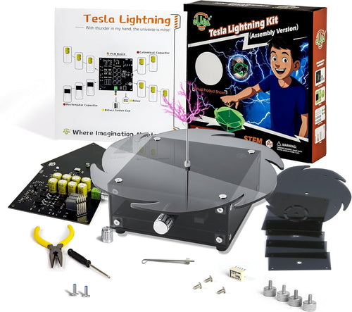 Assembled mini lightning generator kit with transparent grey fire wheel housing