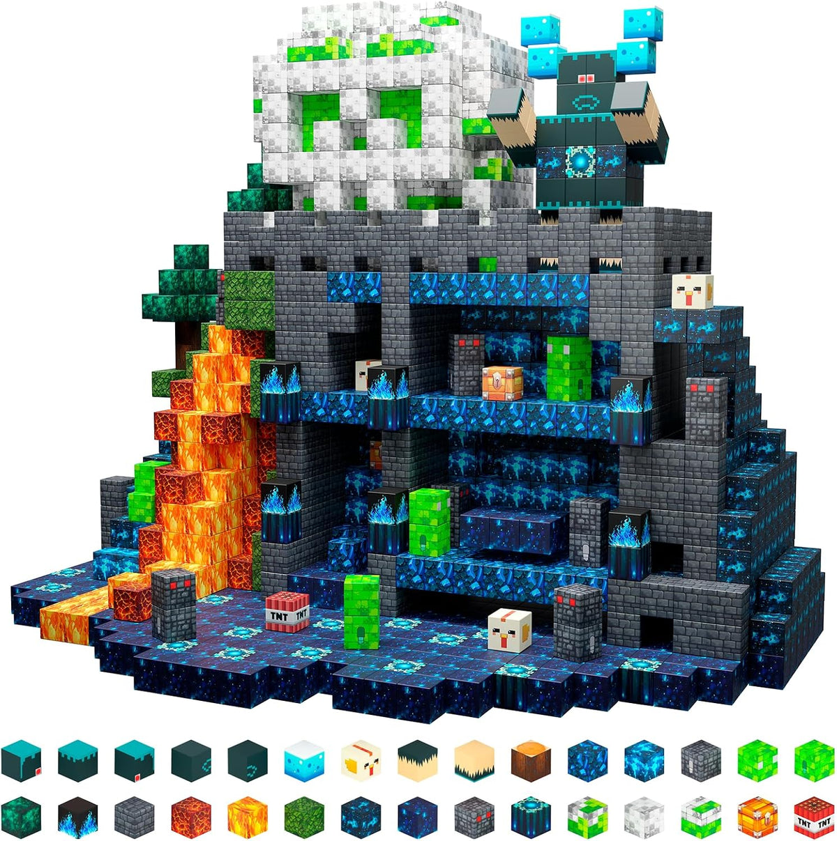 Magnetic 0.8-inch cube blocks built into a lava dig scene – view 4