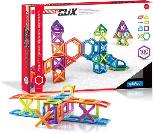 Colorful magnetic frame tiles built into a tower and cube shapes