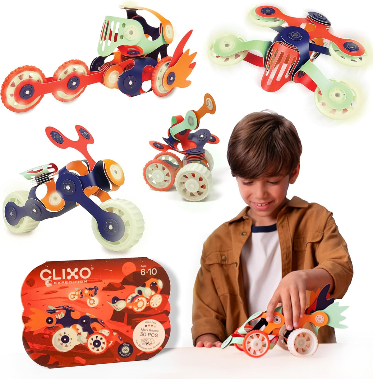 Rolling vehicle built from flexible magnetic pieces and wheels – view 2