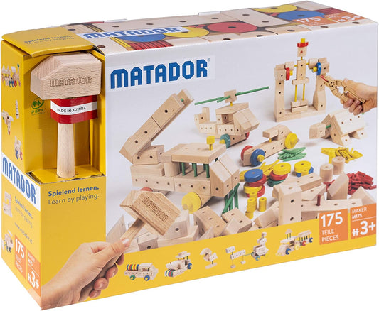 Wooden construction set pieces assembled into a helicopter model