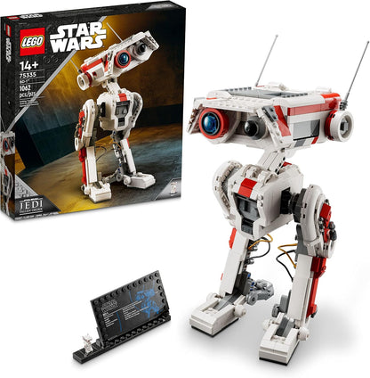 Brick-built posable explorer droid figure with tilting head and translucent mood lights