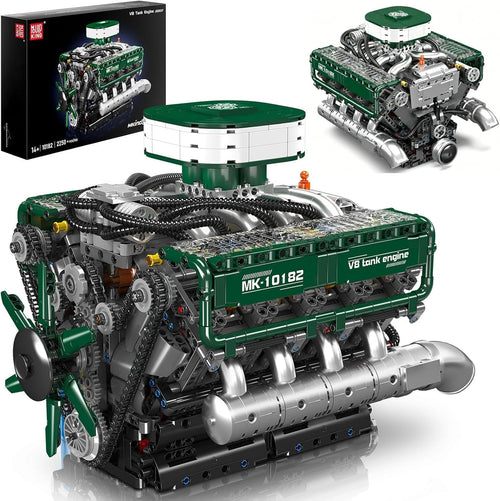 Assembled V8 tank engine brick model with motor and moving pistons