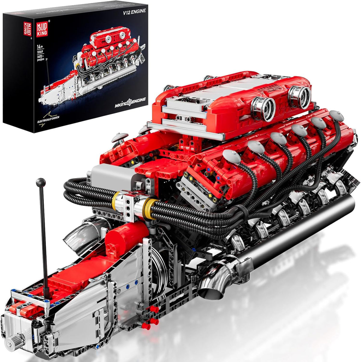 Assembled V8 tank engine brick model with motor and moving pistons – view 2