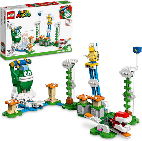 Brick-built cloudtop sky course with spiked roller and trampolines