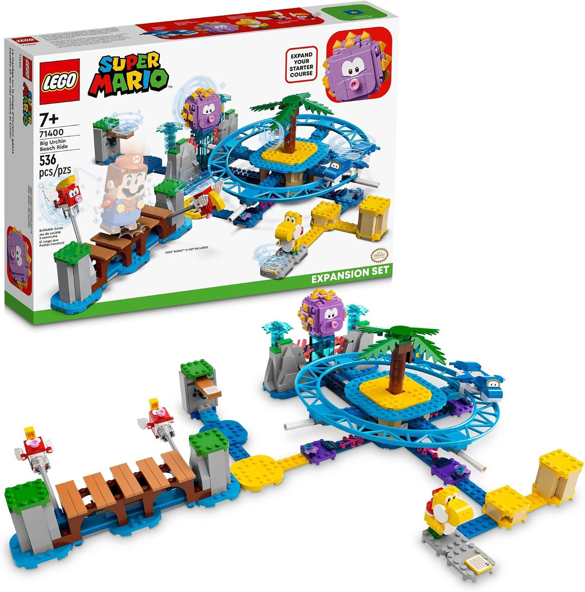 Brick-built beach roller coaster with dolphin and giant spiky urchin