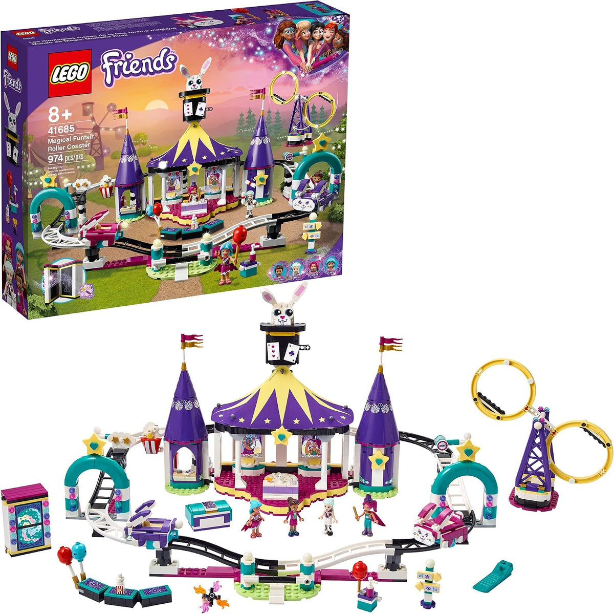 Brick funfair with rabbit-car roller coaster, striped big top tent and mini-doll figures – view 2