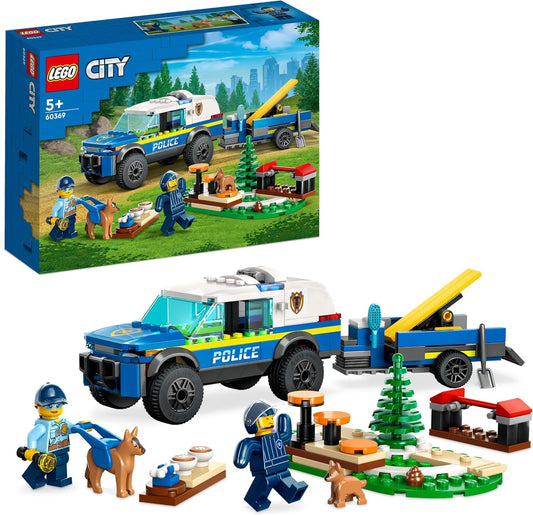 Brick-built police car and trailer with dogs on a training obstacle course