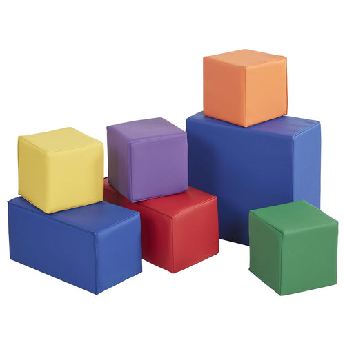 Seven big soft foam building blocks in assorted colors