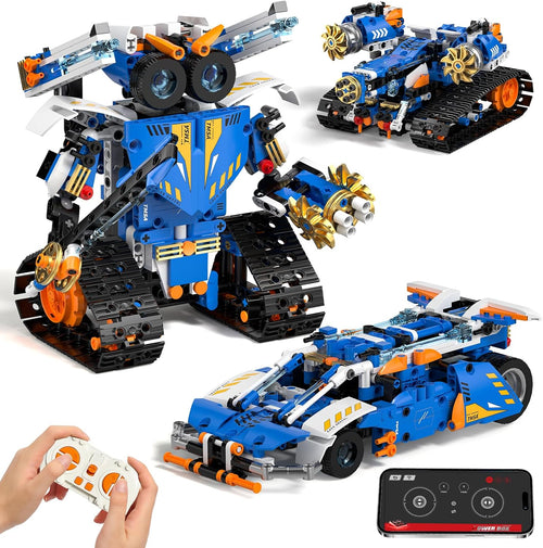 Brick-built robot model from a 3-in-1 STEM kit standing upright