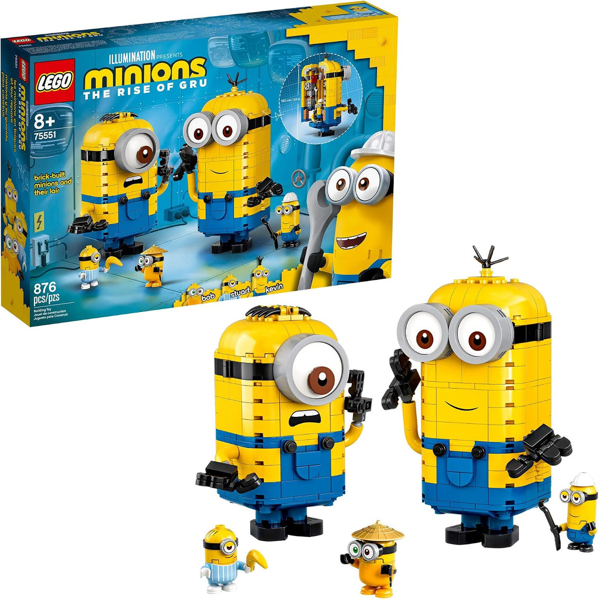 Two brick-built yellow goggle-wearing characters, one turned to show a room inside