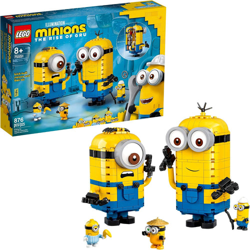 Two brick-built yellow goggle-wearing characters, one turned to show a room inside