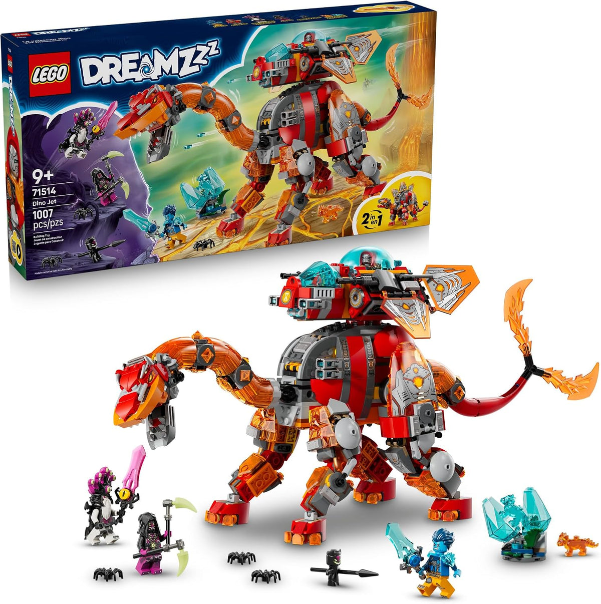 Brick fantasy brontosaurus with twin tails and figure riders