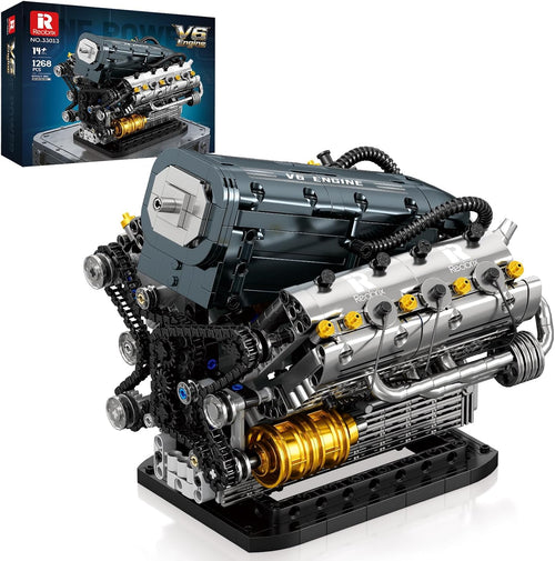 Brick-built V6 engine model with visible cylinders and crankshaft details