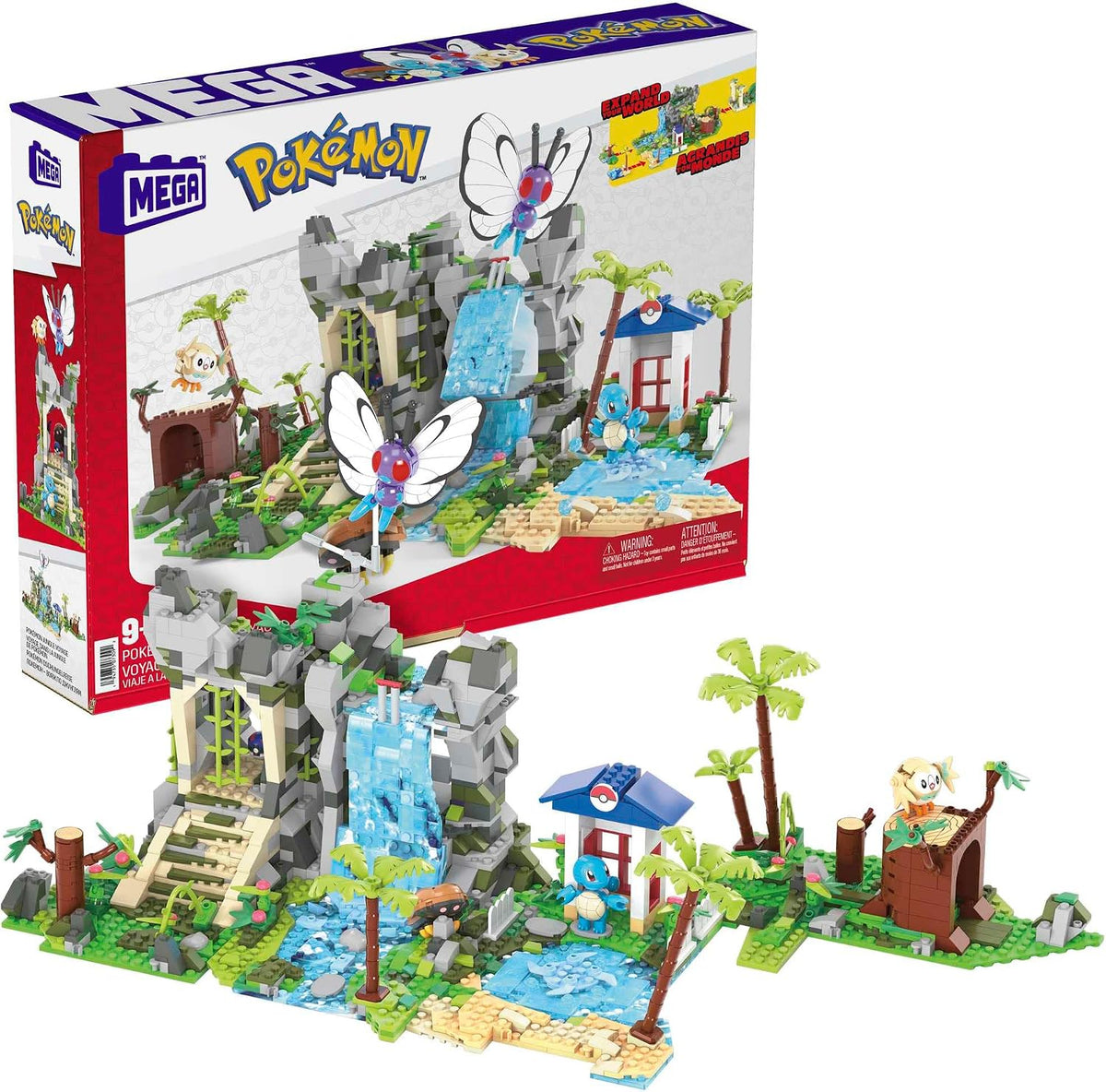 Brick-built jungle scene in four connected sections with poseable creature figures