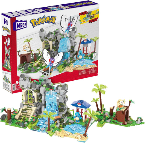 Brick-built jungle scene in four connected sections with poseable creature figures