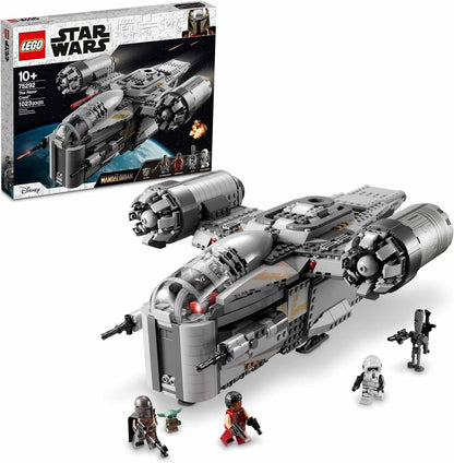 Grey brick-built bounty hunter gunship with open cargo ramps and figures beside it – view 2