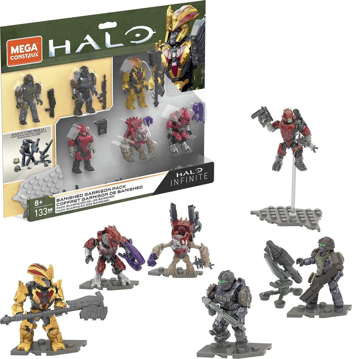 Six sci-fi micro action figures with armor and a buildable rocket launcher