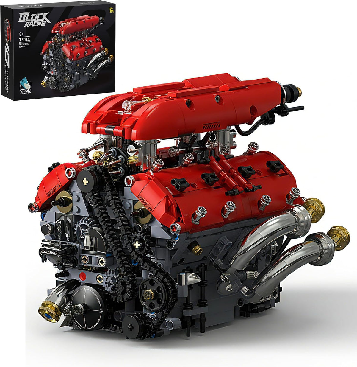 Brick-built V-twin motorcycle engine with visible moving pistons – view 2