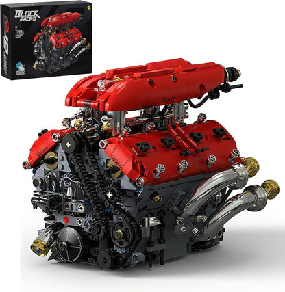 Brick-built V-twin motorcycle engine with visible moving pistons – view 2