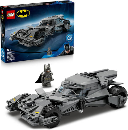 Brick-built armored patrol vehicle with a masked hero figure and spotlight tower – view 4
