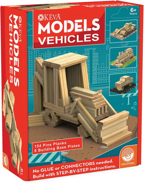 Vehicle model stacked from plain wooden building planks
