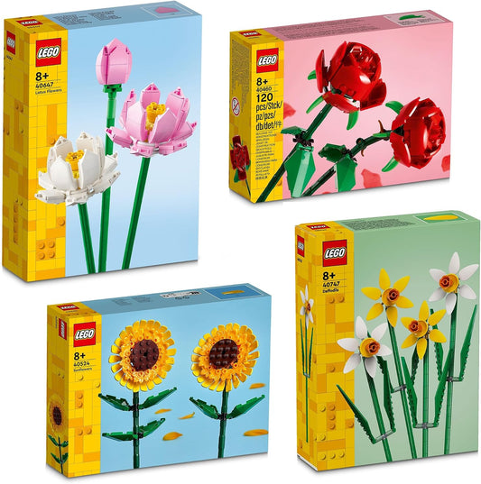 Brick-built bouquet of red roses, sunflowers, pink lotus and yellow daffodils