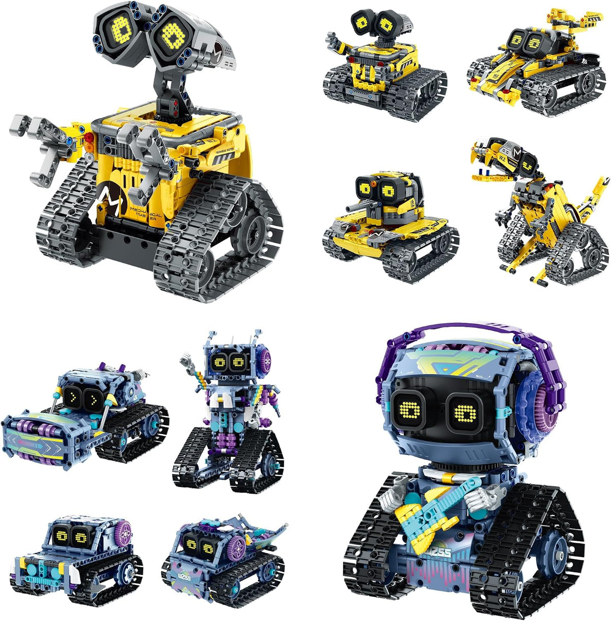 Rolling robot built from 435 pieces with LED digital eyes and a handheld remote