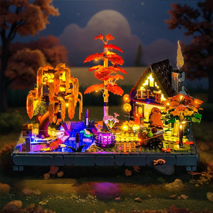 Autumn cottage garden brick model glowing with warm LED lights – view 2