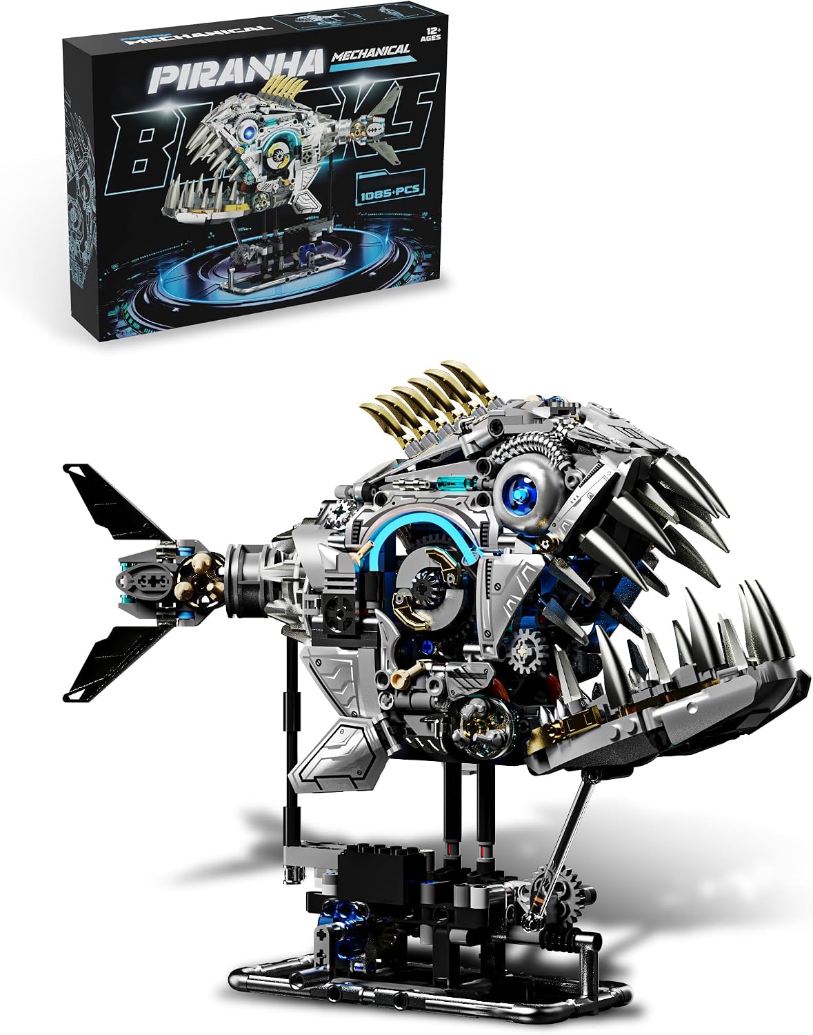 Brick-built mechanical octopus with glowing LED lights and jointed tentacles – view 7