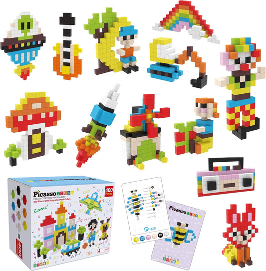 Colorful half-inch magnetic cubes assembled into pixel-style figures