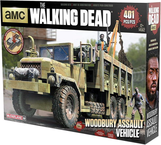 Built armored assault vehicle brick set with crane, net and two figures