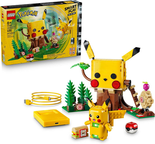 Brick treehouse with a small yellow creature, training dummy and tall grass