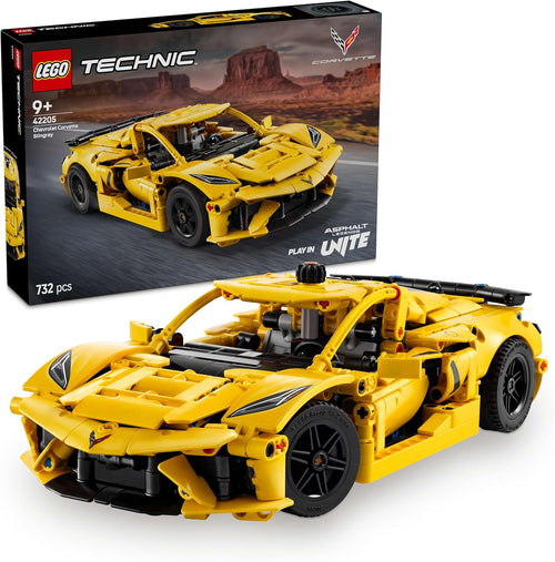 Brick-built American sports car model with open doors and visible engine